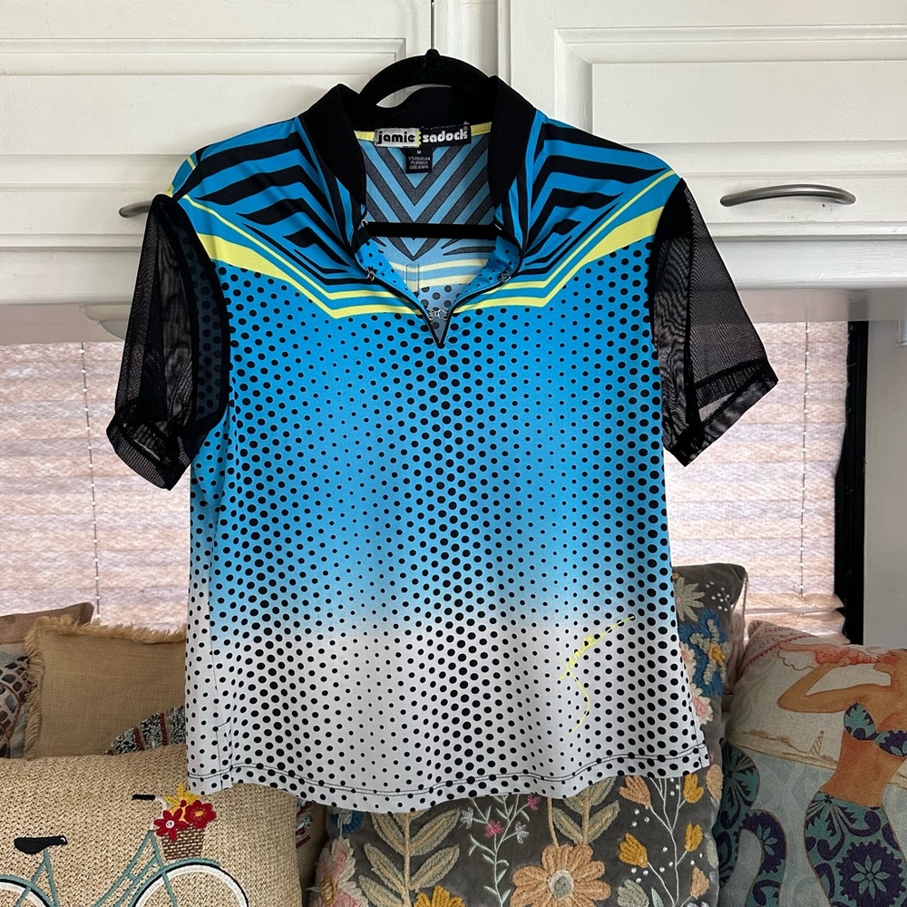 JAMIE SADOCK Women Cycling Shirt Size M Blue White Hook Front Outdoor Activewear